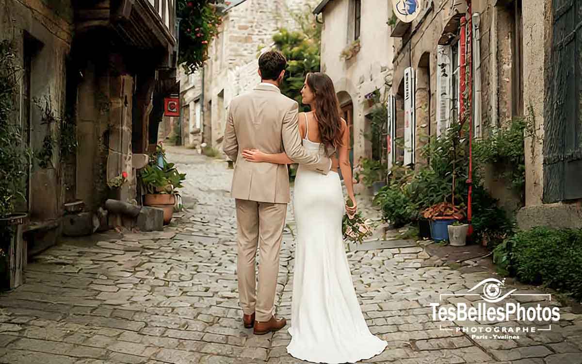 Photographe de mariage à Dinan – couple mariés élégant 