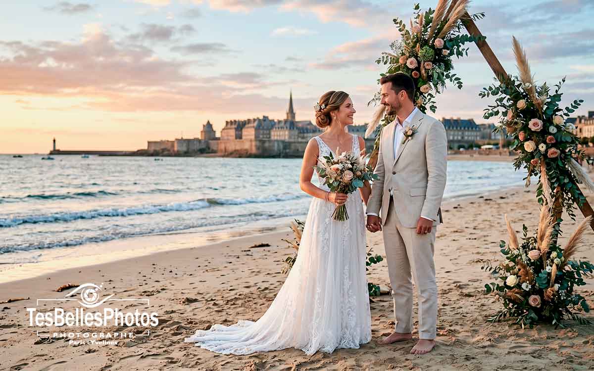Reportage de mariage authentique à Saint-Malo – cérémonie laïque sur la plage de Saint-Malo