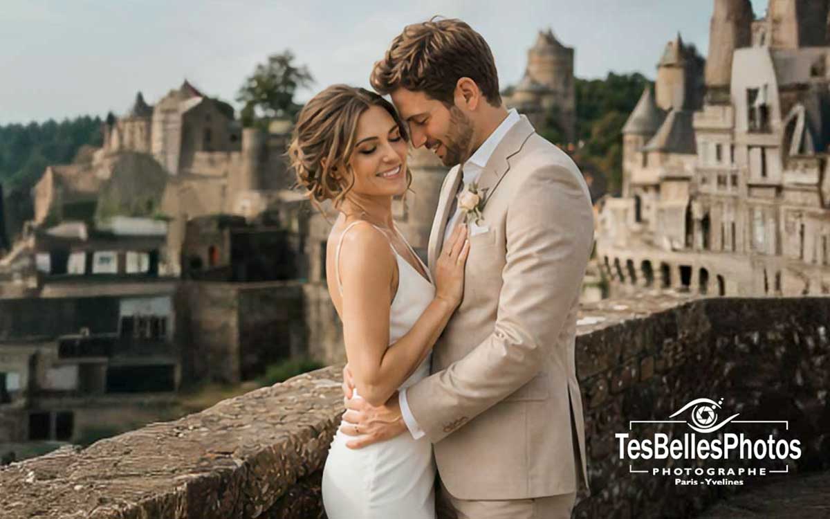 Photographe mariage Fougères – séance couple de mariés en moment complice
