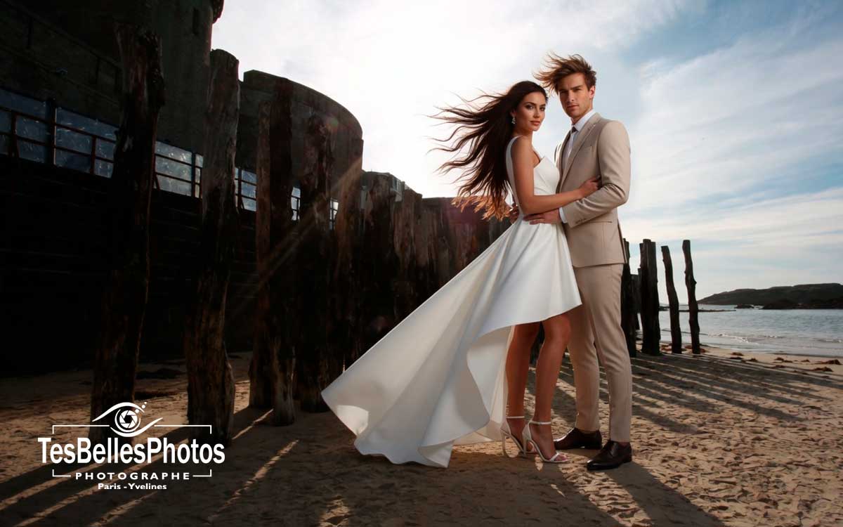 Photographe mariage Saint-Malo – couple de mariés sur la plage