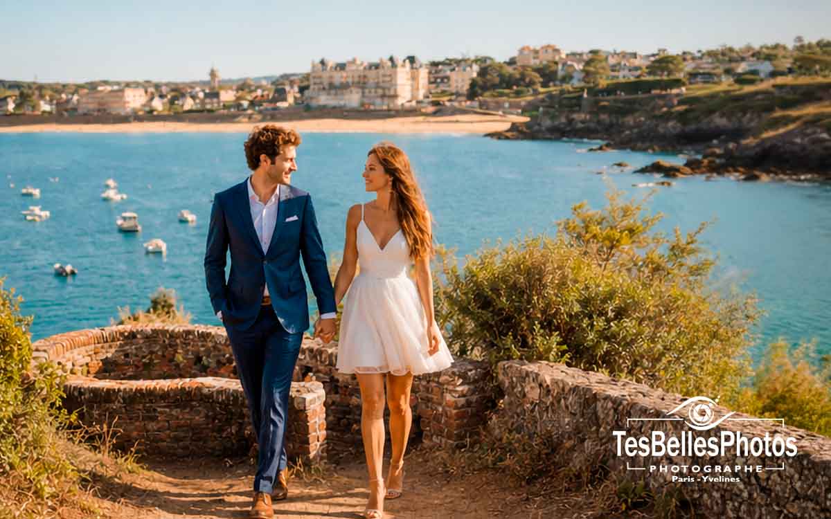 Séance pré‑mariage Saint‑Lunaire – couple naturel