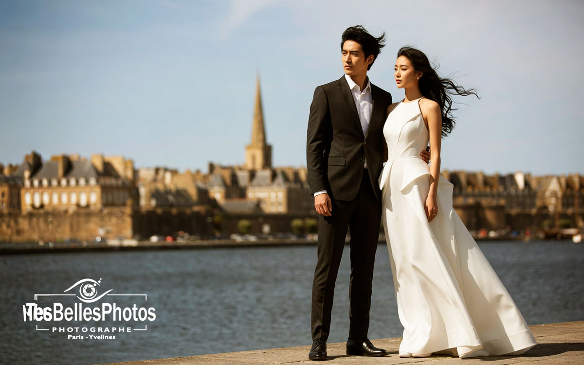 Photographe mariage chinois à Saint-Malo – couple de mariés chinois capturé dans un style naturel et élégant