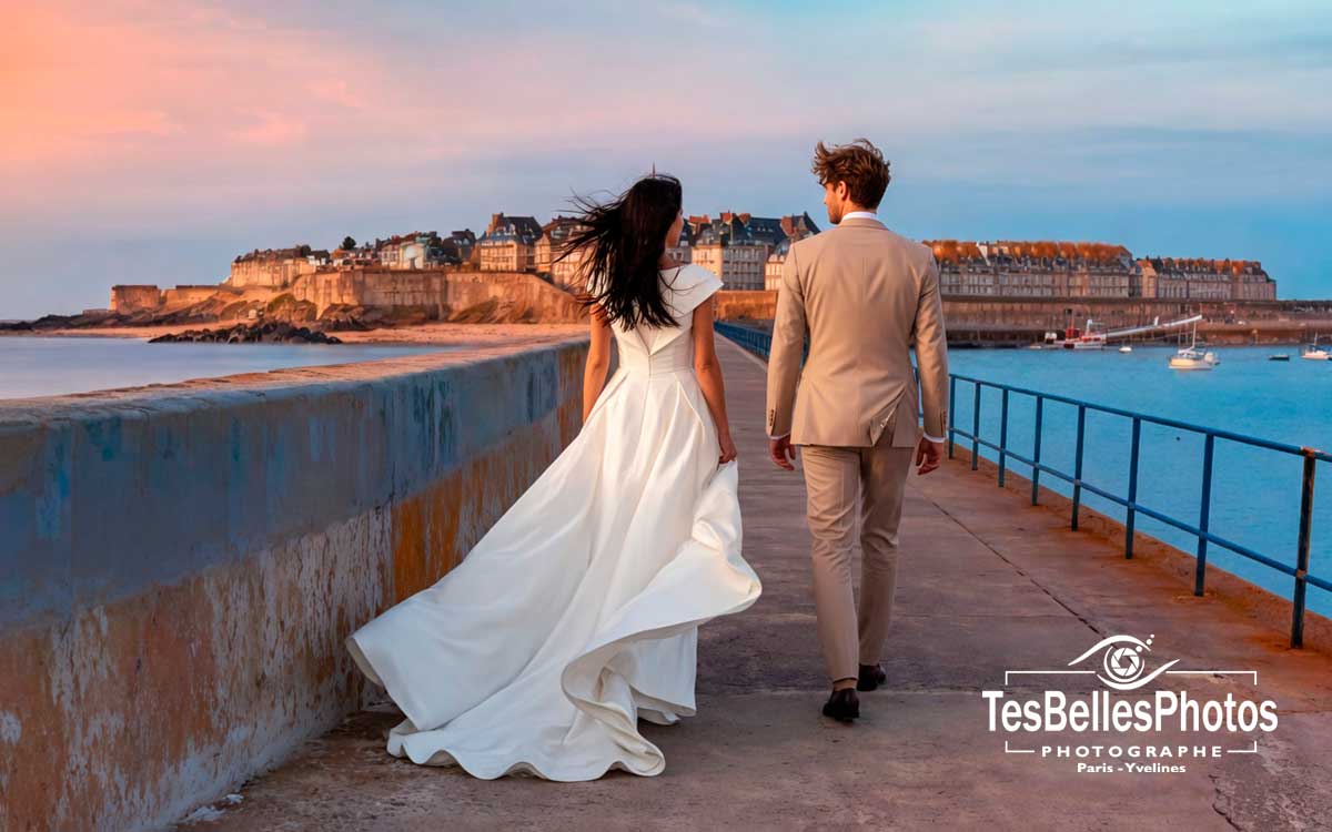 Séance photo de mariage à Saint-Malo – couple romantique