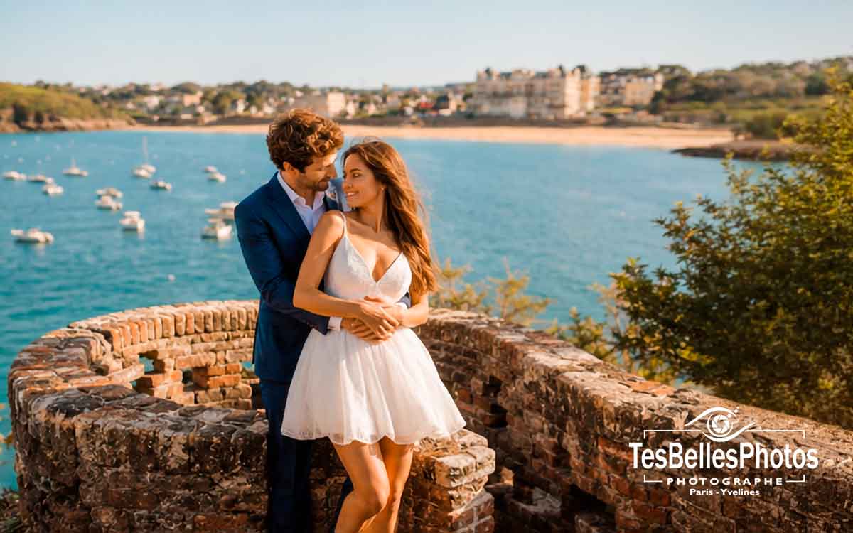 Séance pre‑wedding à Saint‑Lunaire au bord de la mer